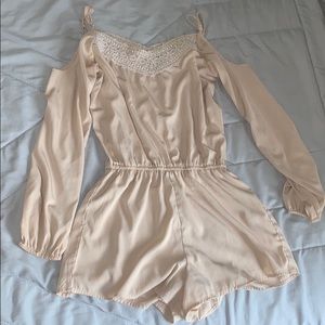 Beige off the shoulder romper